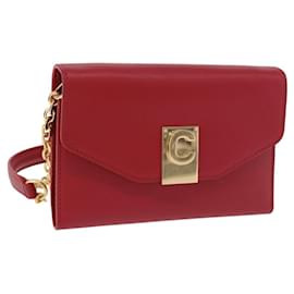 Céline Portafoglio a catena CELINE in pelle rossa e oro Auth 196822M