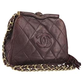Bolso de cintura CHANEL Matelasse piel de cordero Bordeaux Gold CC Auth bs36614A