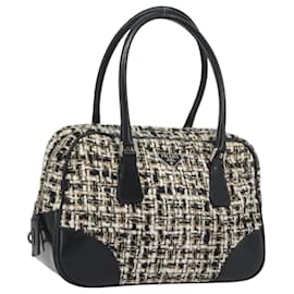 Borsa Boston PRADA Tweed Nero Argento Auth 195598V