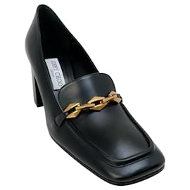 Jimmy Choo Black Leather Diamond Tilda Loafer Pumps