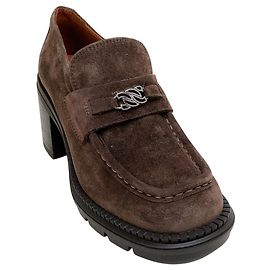 Casadei Loafer mit Blockabsatz aus braunem Wildleder