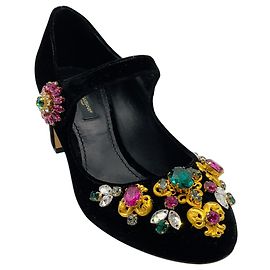 Décolleté Mary Jane Dolce & Gabbana in velluto nero con decorazioni multi cristallo