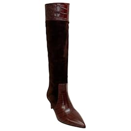 Botas altas de gamuza croco gofrada chocolate Paris Texas