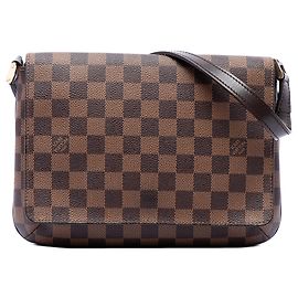Borsa a tracolla Louis Vuitton Damier Ebene Musette Tango marrone con tracolla lunga
