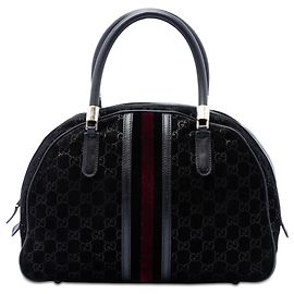 Borsa a mano Gucci GG Dome in camoscio nero con fascia Web