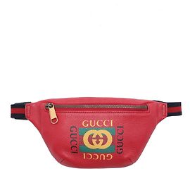 Borsetta cintura Gucci Small in pelle di vitello grana grossa rossa con logo Web