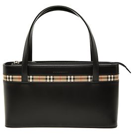 Bolsa de mão em couro com acabamento em lona Burberry House Check preta
