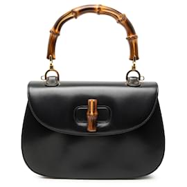 Borsa Satchel Night Gucci in pelle di vitello nera con manico Bamboo