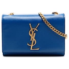 Borsa a tracolla Saint Laurent Kate Small Grain De Poudre Monogram Blu