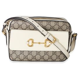 Borsa a tracolla Small 1955 Horsebit in tela GG Supreme bianca Gucci