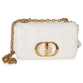 Christian Dior White Supple Calfskin Cannage Small Caro Chain Bag