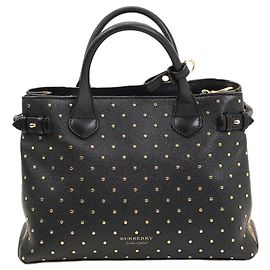 Burberry Black Leather Studded Tote Bag