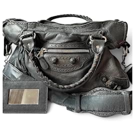 Balenciaga Giant Brogues Covered City Bag - Black Lambskin Leather