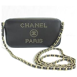 Borsa a tracolla con catena e portafoglio Chanel Deauville in pelle Caviar