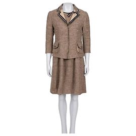 Elegante Set Abito e Giacca Prada in Misto Seta Marrone Sz.44 Usato
