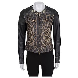 Roberto Cavalli Casaco de pele Just Cavalli Chic com estampado animal IT 42 usado