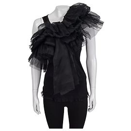 Camiseta de tirantes de malla con volantes Valentino Negra - US 6 / M De segunda mano