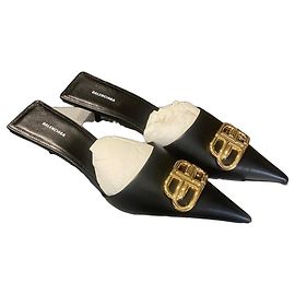 Mules BB in pelle nera Balenciaga
