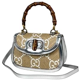 Borsa 2-Way Gucci Bamboo in Beige e Silver