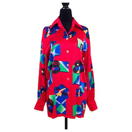Escada camicia in seta con cappelli 1990s
