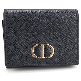 Cartera tri-fold Christian Dior en piel de becerro negra