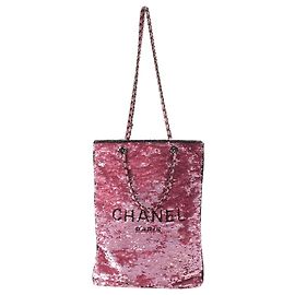Borsa Shopping Tote Satchel Chanel di paillettes rosa
