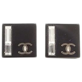 Chanel Schwarze CC quadratische Stecker-Ohrringe