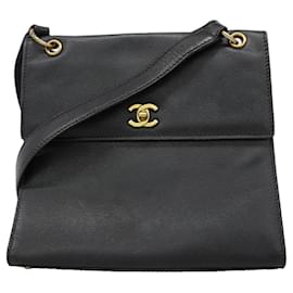 Borsa a tracolla Chanel in pelle di vitello martellata nera