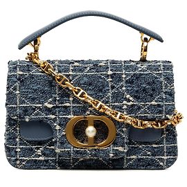 Borsa a mano Dior Blue Mini Tweed Cannage Jolie Top Handle