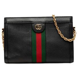 Gucci Borsa a Tracolla Ophidia Chain Piccola in Pelle di Vitello Nera