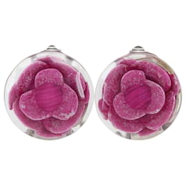 Orecchini a clip Chanel Pink CC Resin Camellia