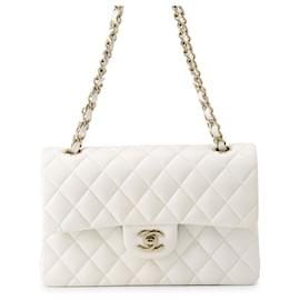 Borsa a tracolla con catena Chanel in vitello grana bianca