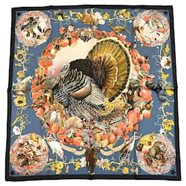 Foulard Hermès Faune Et Flore Du Texas Wildlife 90 cm di Kermit Oliver seta blu animal 35" 086 APR68490_0630