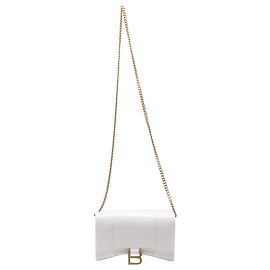 Balenciaga Hourglass Chain Bag aus weißem Leder in Krokoprägung
