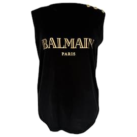 Top sin mangas Balmain Gold Logo en algodón negro