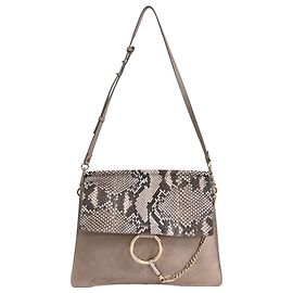 Sac à épaule Chloé Faye en peau de serpent et daim beige