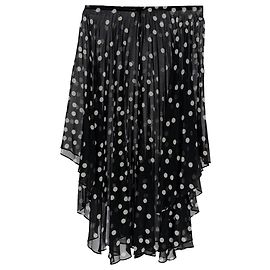 Stella Mc Cartney Stella McCartney Asymmetrischer Plissee-Midi-Rock mit Polka Dots aus schwarzem Chiffon