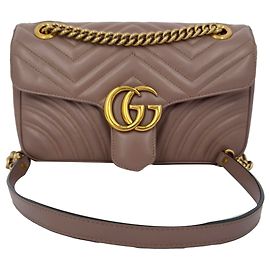 Borsa a tracolla Gucci Medium GG Marmont in pelle Tan