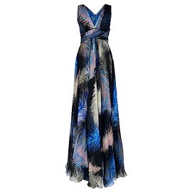 Abito maxi stampato piume Emilio Pucci in seta multicolore