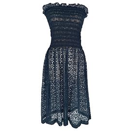 Stella Mc Cartney Vestido midi sem alças de renda Stella Mccartney em algodão azul marinho