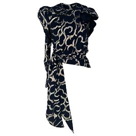 Blusa asimétrica estampada con cintura anudada Isabel Marant en lana azul marino
