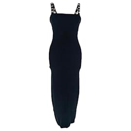 Vestido midi Staud Rio de algodón negro con tirantes adornados con conchas