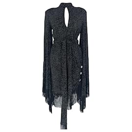 Vestido corto Balmain con cuello cisne y abertura keyhole en viscosa negra
