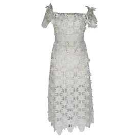 Self portrait Vestido midi de encaje con hombros descubiertos Self-Portrait en poliéster blanco