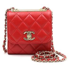 Chanel Mini Bolso de Hombro con Cadena y Solapa Bandolera Rojo