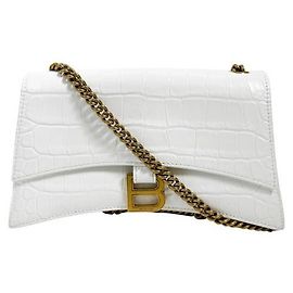 Balenciaga Borsa a tracolla Crush Chain in pelle embossed coccodrillo Bianca