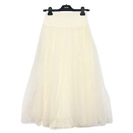Dior Saia midi plissada em tule bordado com bolinhas ecru