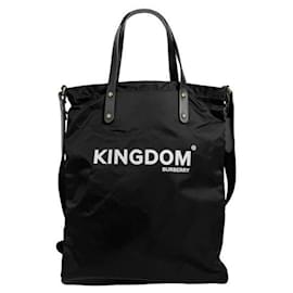 Burberry Saco Tote de Ombro Kingdom em Nylon Plano Bidirecional Preto