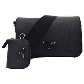 Prada Borsa a tracolla in pelle Saffiano nera