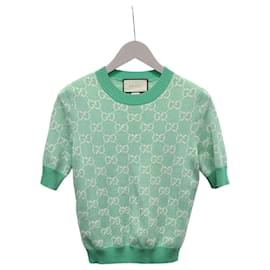 Strickpullover aus Baumwoll-Woll-Mischung GG Jacquard Mint Kurzarm - Gucci